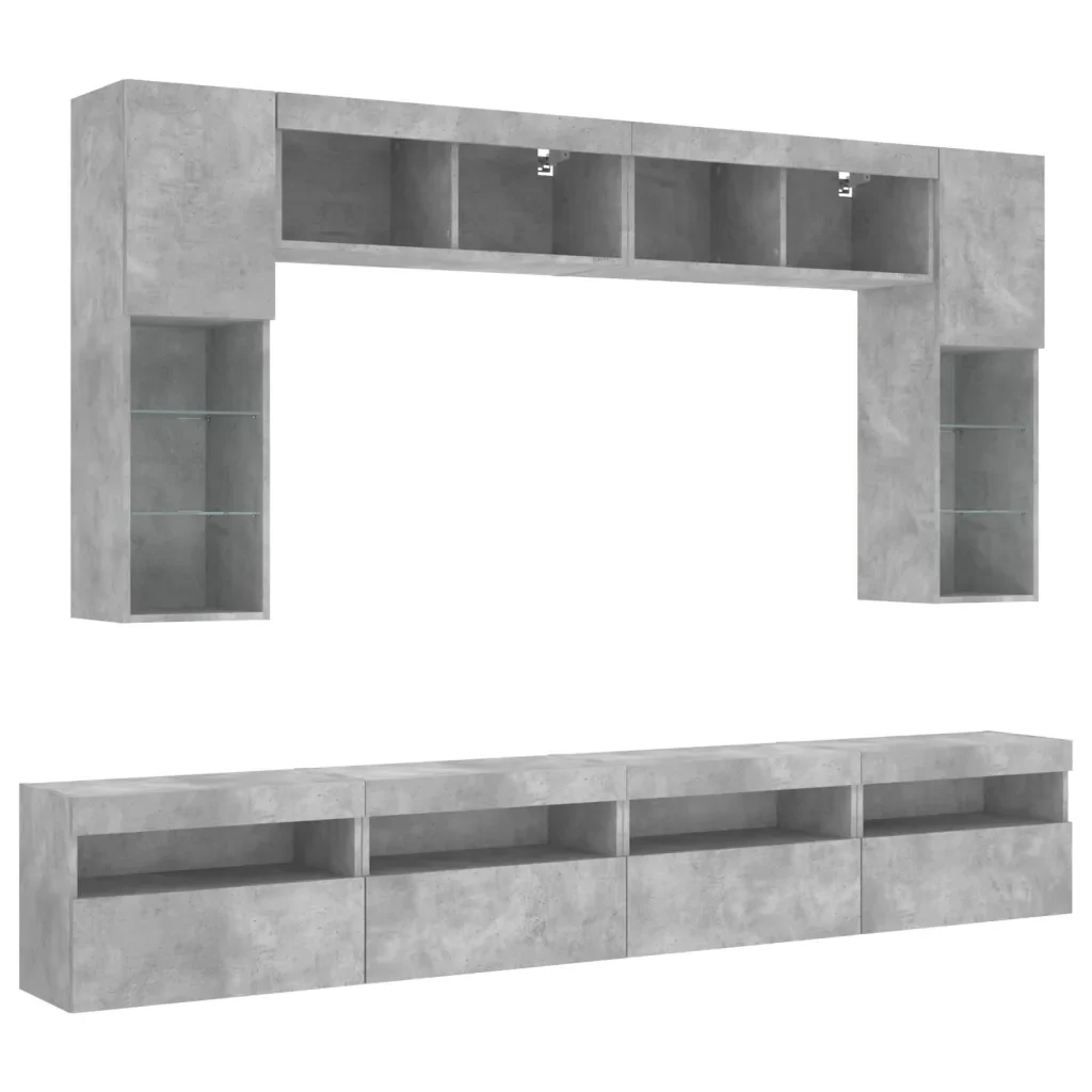 Set Mobili TV a Muro 8 pz con Luci LED Grigio Cemento 3216767 - Image 3