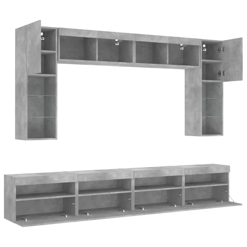 Set Mobili TV a Muro 8 pz con Luci LED Grigio Cemento 3216767 - Image 6