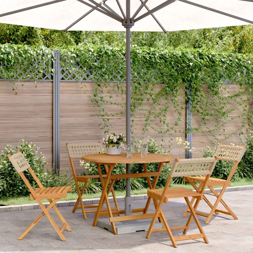 Set Pranzo da Giardino 5 pz Beige Polyrattan e Legno Massello 3281768