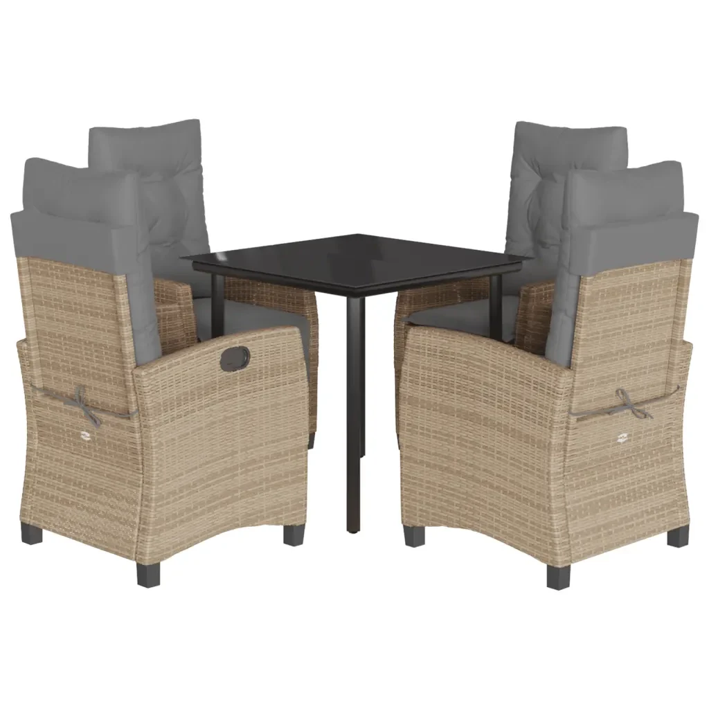 Set Pranzo da Giardino 5 pz con Cuscini Beige Misto Polyrattan - Image 2