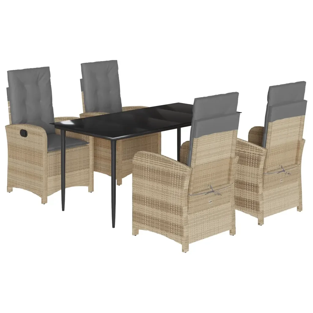 Set Pranzo da Giardino 5 pz con Cuscini Beige Misto Polyrattan 3212394 - Image 2