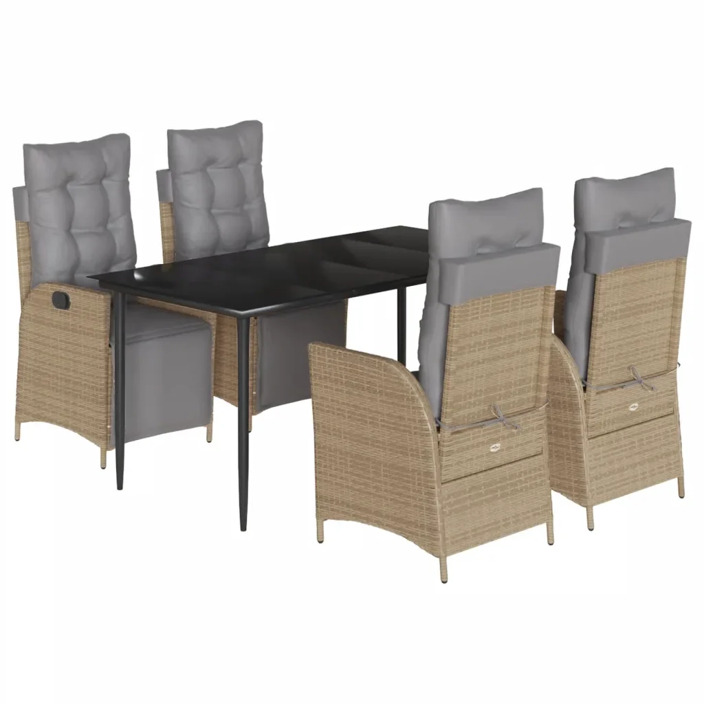 Set Pranzo da Giardino 5 pz con Cuscini Beige Misto Polyrattan 3213451 - Image 2