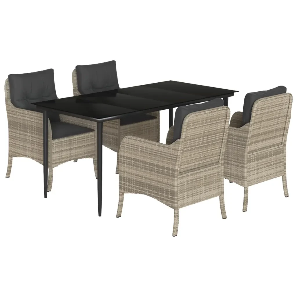 Set Pranzo da Giardino 5pz con Cuscini Grigio Chiaro Polyrattan 3211993 - Image 2