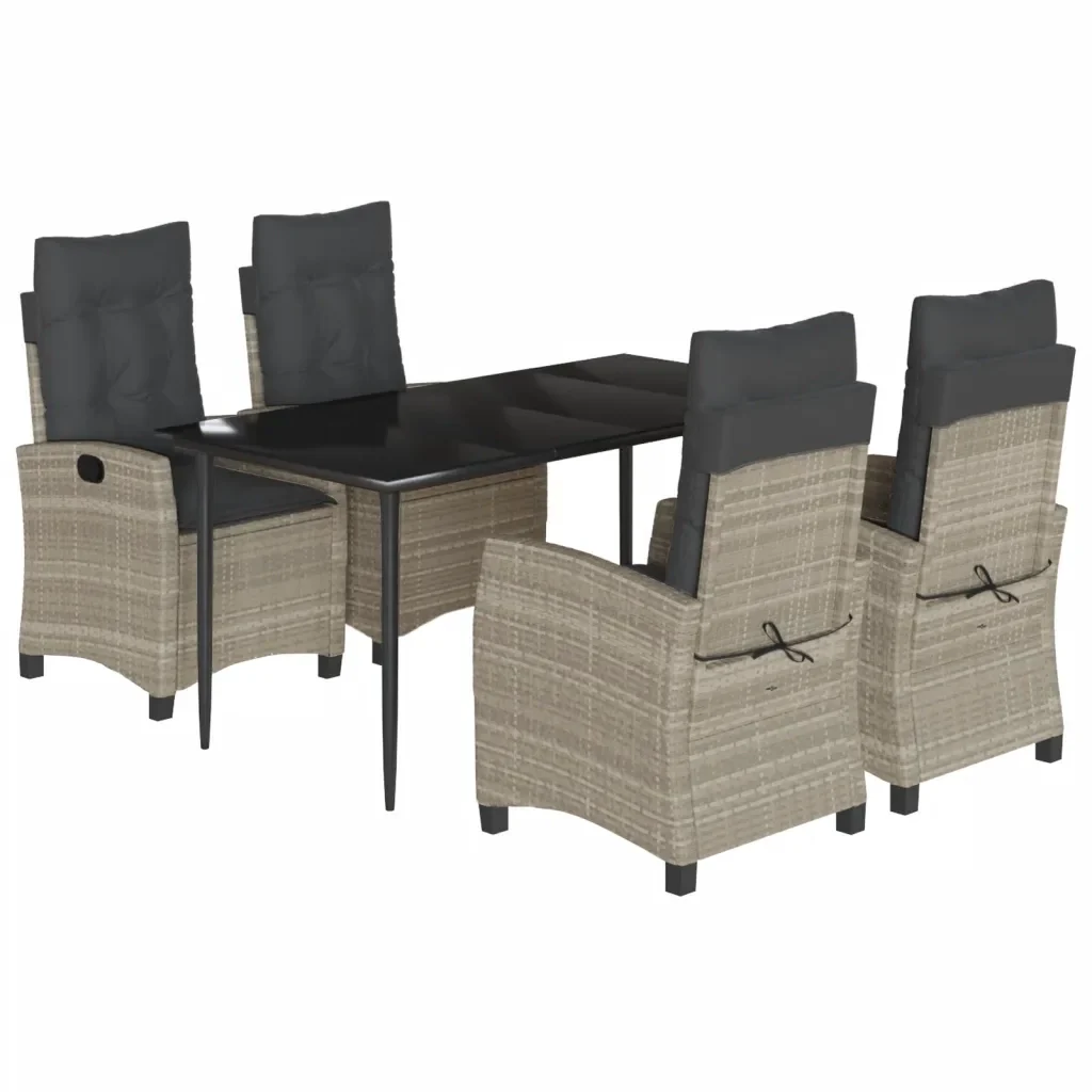 Set Pranzo da Giardino 5pz con Cuscini Grigio Chiaro Polyrattan 3212846 - Image 2