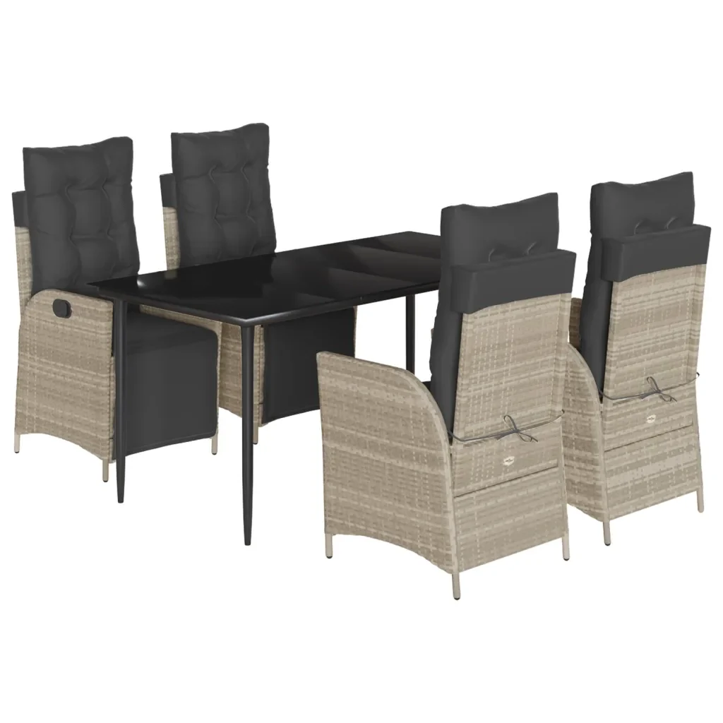 Set Pranzo da Giardino 5pz con Cuscini Grigio Chiaro Polyrattan 3213465 - Image 2