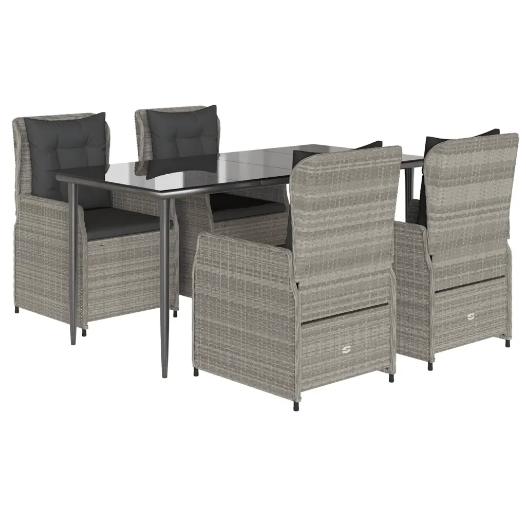 Set Pranzo da Giardino 5pz con Cuscini Grigio Chiaro Polyrattan 3262899 - Image 2