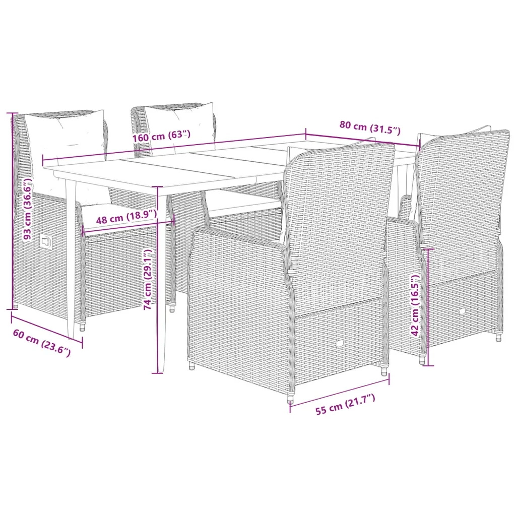 Set Pranzo da Giardino 5pz con Cuscini Grigio Chiaro Polyrattan 3262899 - Image 8