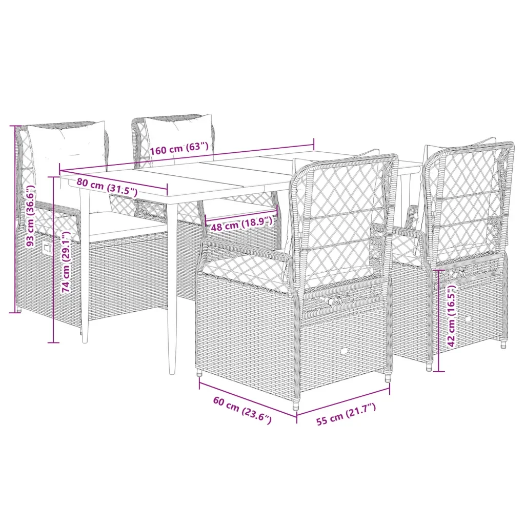 Set Pranzo da Giardino 5pz con Cuscini Grigio Chiaro Polyrattan 3263030 - Image 8