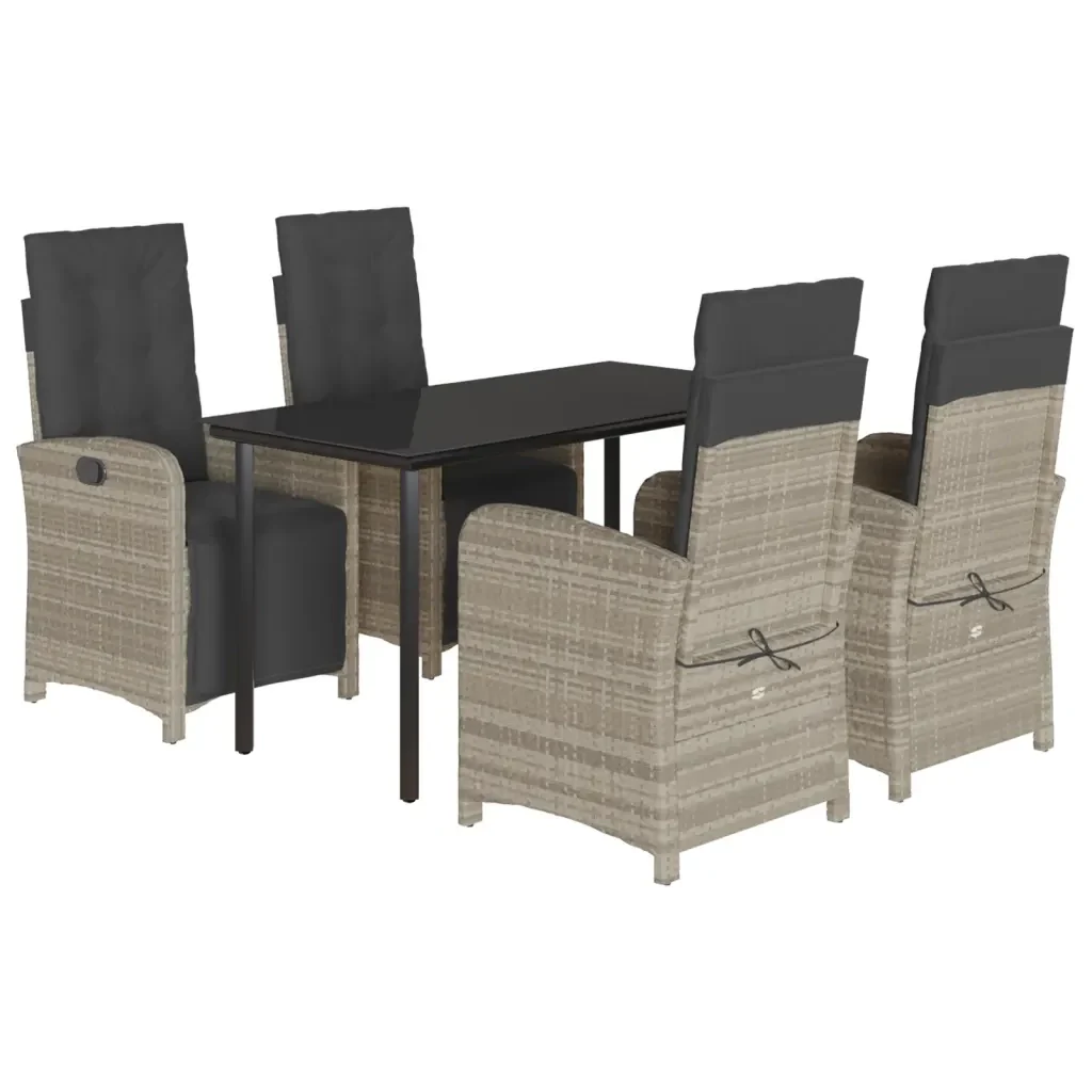 Set Pranzo da Giardino 5pz con Cuscini Grigio Chiaro Polyrattan - Image 2