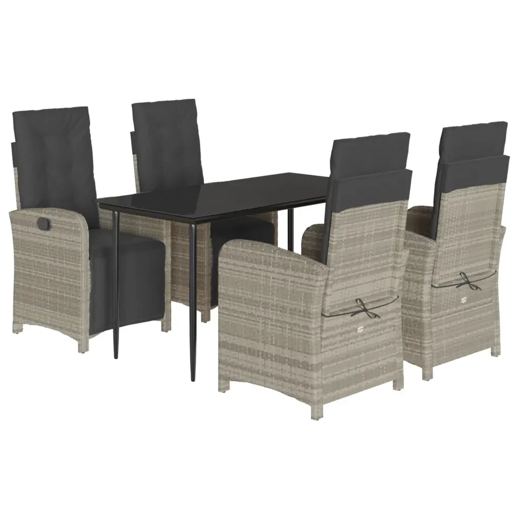 Set Pranzo da Giardino 5pz con Cuscini Grigio Chiaro Polyrattan - Image 2