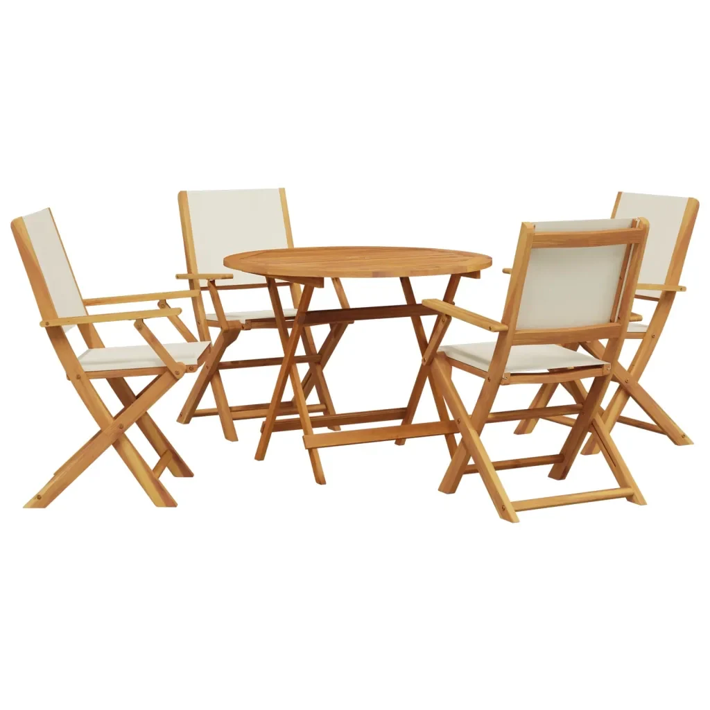 Set Pranzo da Giardino 5pz Crema in Tessuto e Legno Massello 3281820 - Image 2