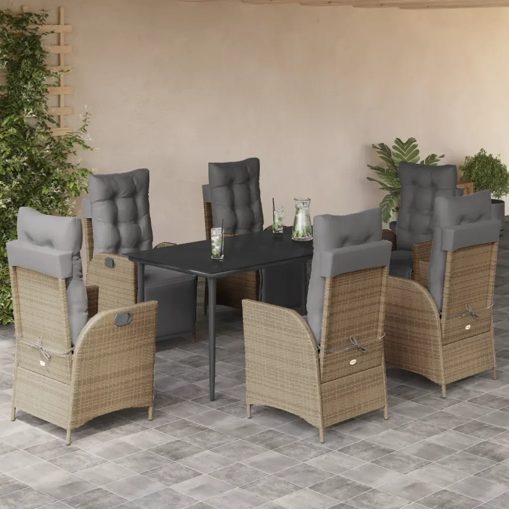 Set Pranzo da Giardino 7 pz con Cuscini Beige Misto Polyrattan 3213452