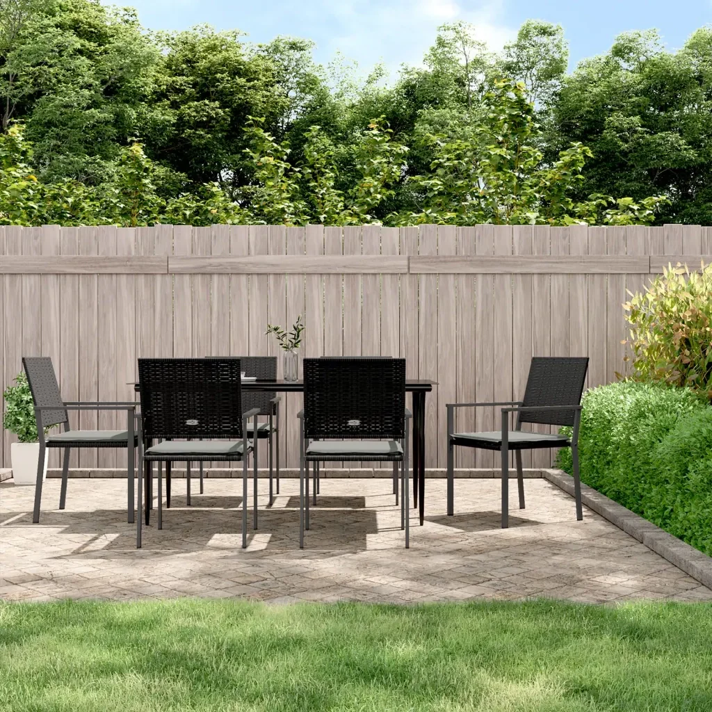 Set Pranzo da Giardino 7 pz con Cuscini in Polyrattan e Acciaiocod mxl 76616
