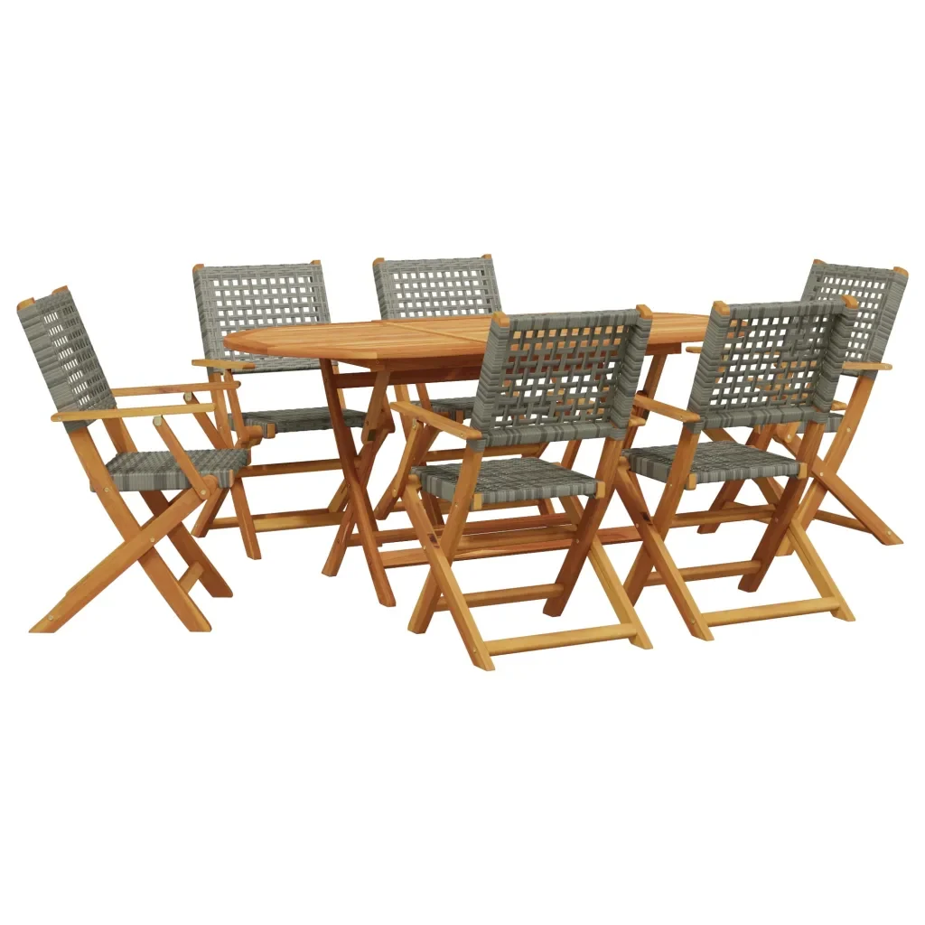 Set Pranzo da Giardino 7 pz Grigio Polyrattan e Legno Massello 3281707 - Image 2
