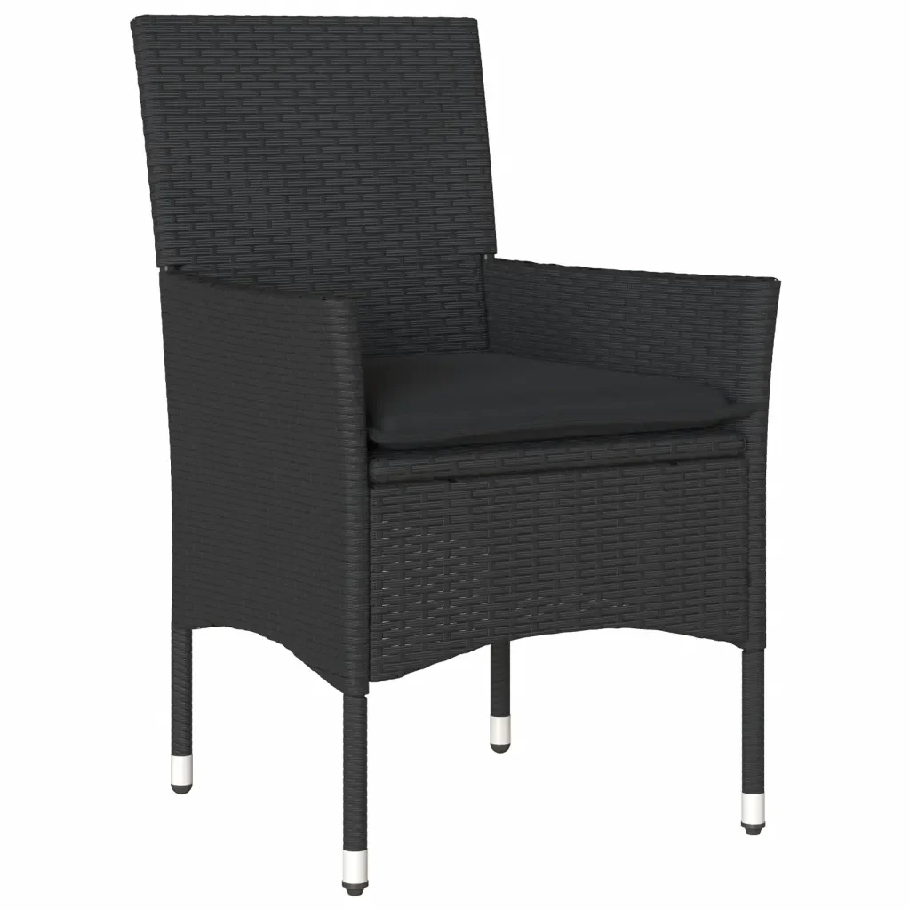 Set Pranzo da Giardino 7 pz Nero con Cuscini Polyrattan Acacia 3278546 - Image 3