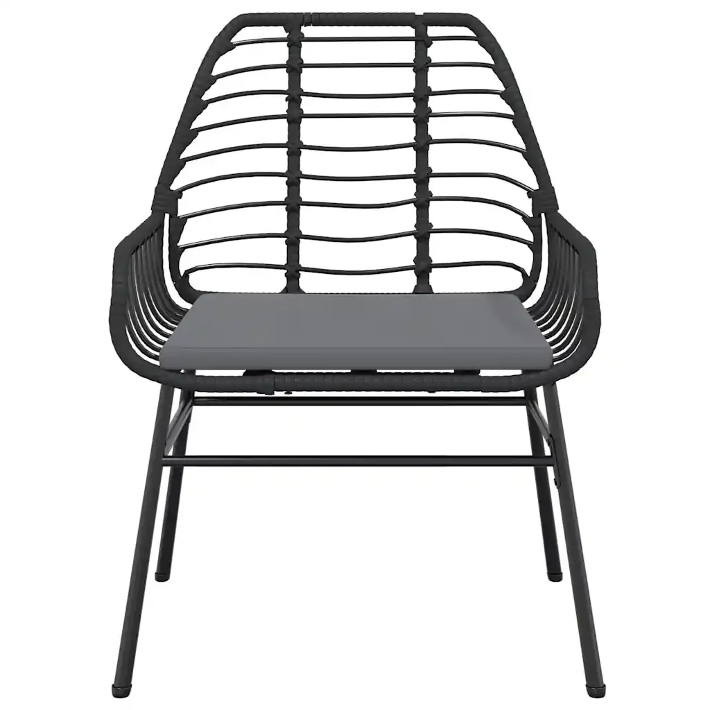 Set Pranzo da Giardino 7 pz Nero con Cuscini Polyrattan Vetro 3334454 - Image 5