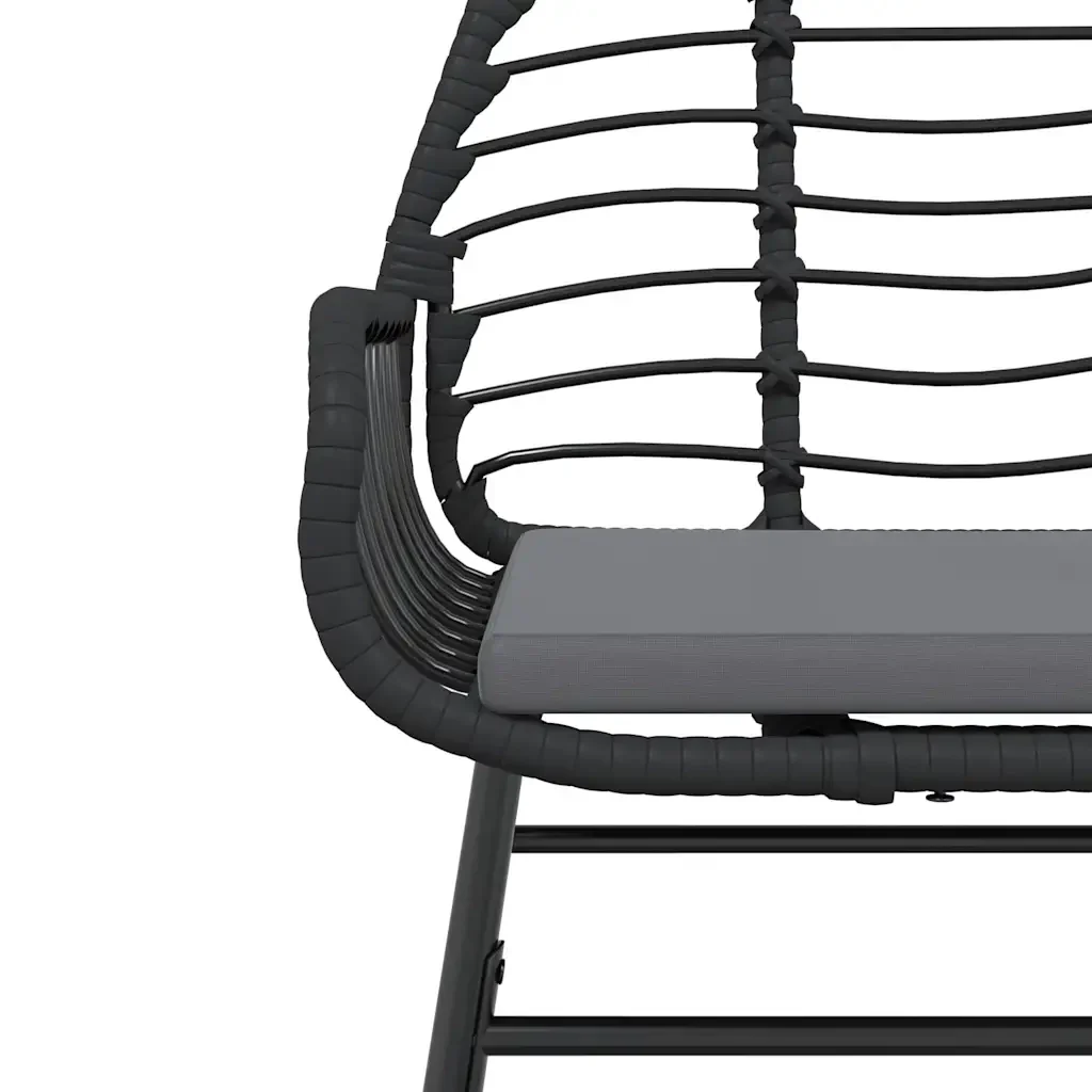 Set Pranzo da Giardino 7 pz Nero con Cuscini Polyrattan Vetro 3334454 - Image 6