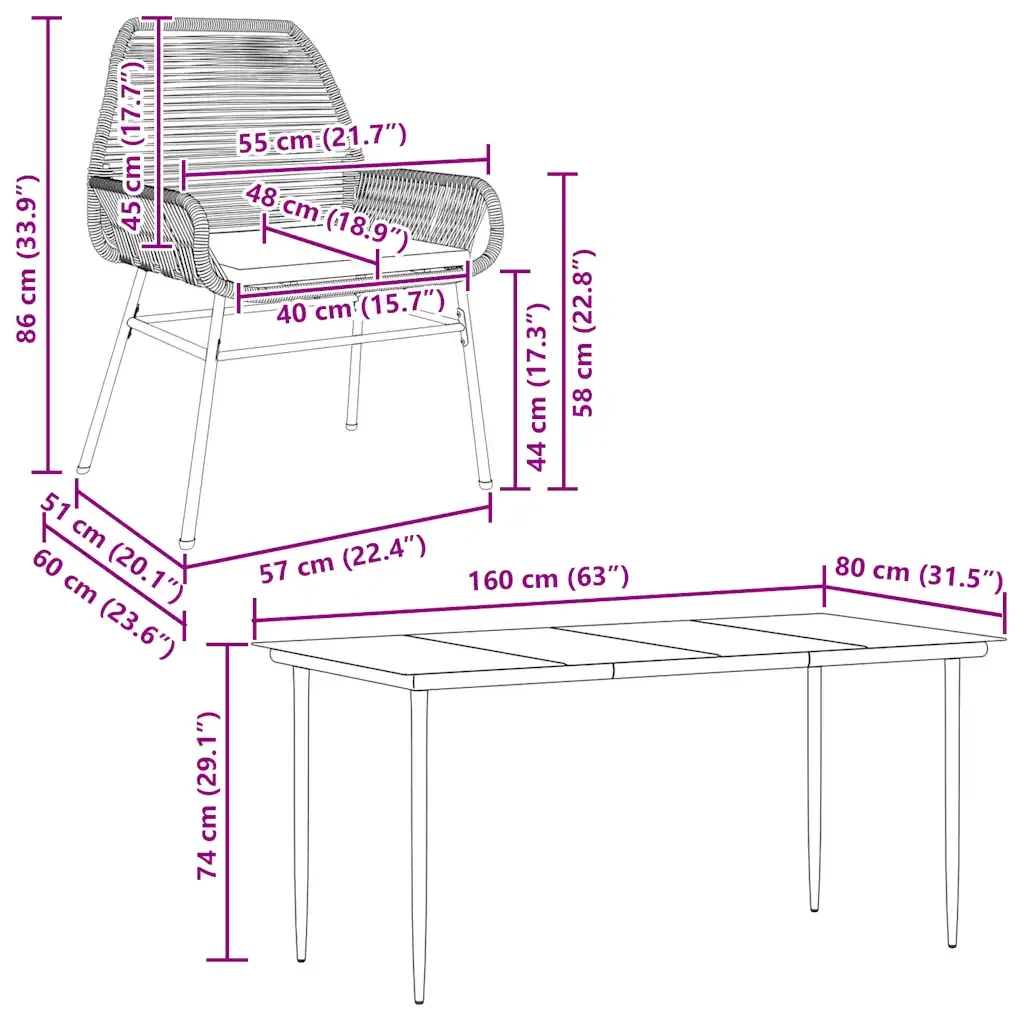 Set Pranzo da Giardino 7 pz Nero con Cuscini Polyrattan Vetro 3334468 - Image 10