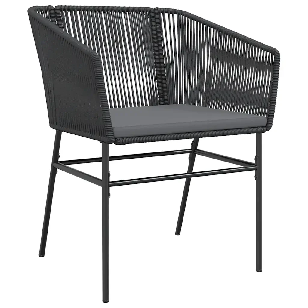 Set Pranzo da Giardino 7 pz Nero con Cuscini Polyrattan Vetro 3334517 - Image 4