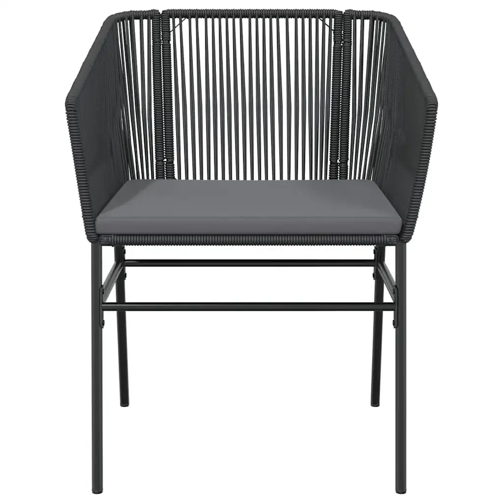 Set Pranzo da Giardino 7 pz Nero con Cuscini Polyrattan Vetro 3334517 - Image 5
