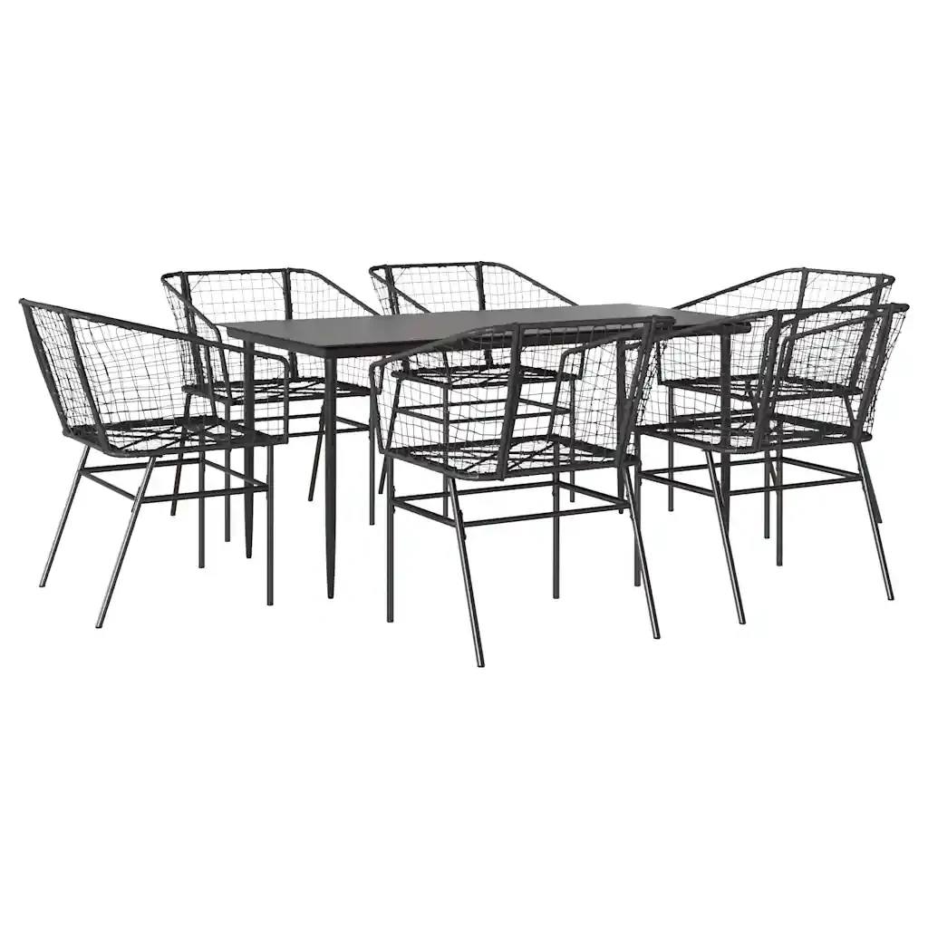 Set Pranzo da Giardino 7 pz Nero Polyrattan Vetro 3334489 - Image 2