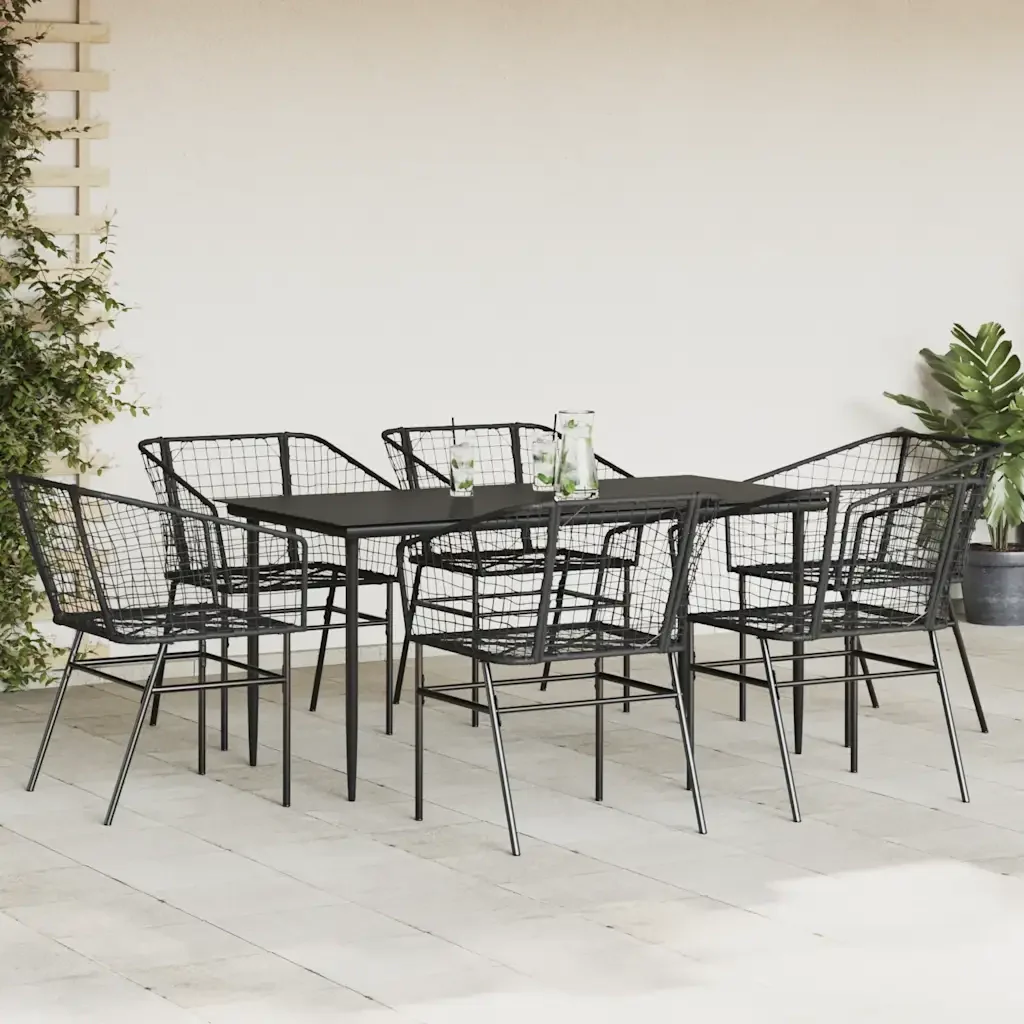 Set Pranzo da Giardino 7 pz Nero Polyrattan Vetro 3334489 - Image 3