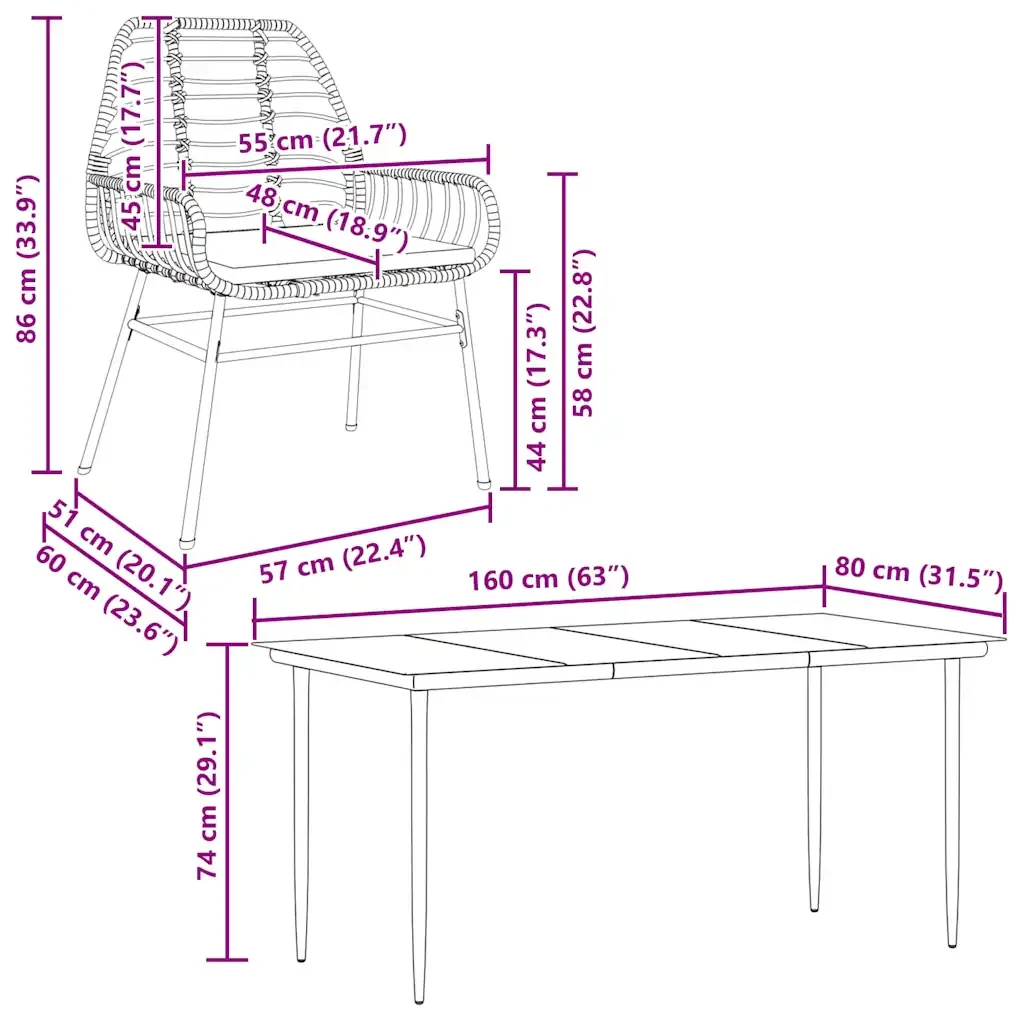 Set Pranzo da Giardino 7pz con Cuscini Marrone Polyrattan Vetro 3334461 - Image 10