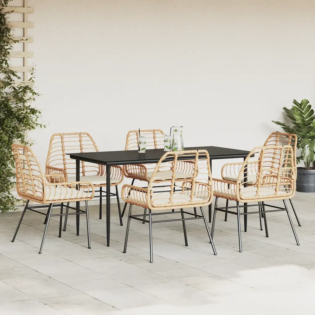 Set Pranzo da Giardino 7pz con Cuscini Marrone Polyrattan Vetro 3334461 - Image 3