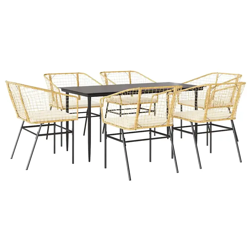 Set Pranzo da Giardino 7pz con Cuscini Marrone Polyrattan Vetro 3334510 - Image 2