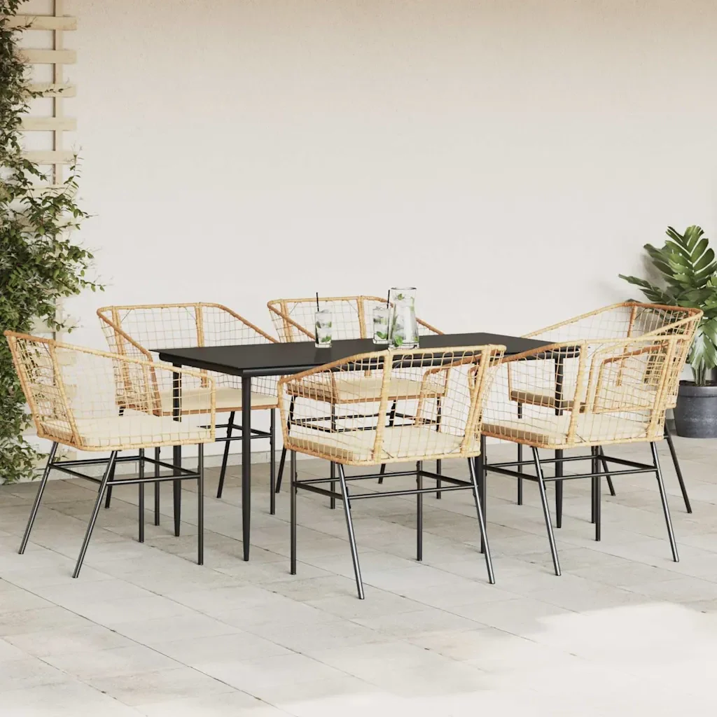 Set Pranzo da Giardino 7pz con Cuscini Marrone Polyrattan Vetro 3334510 - Image 3