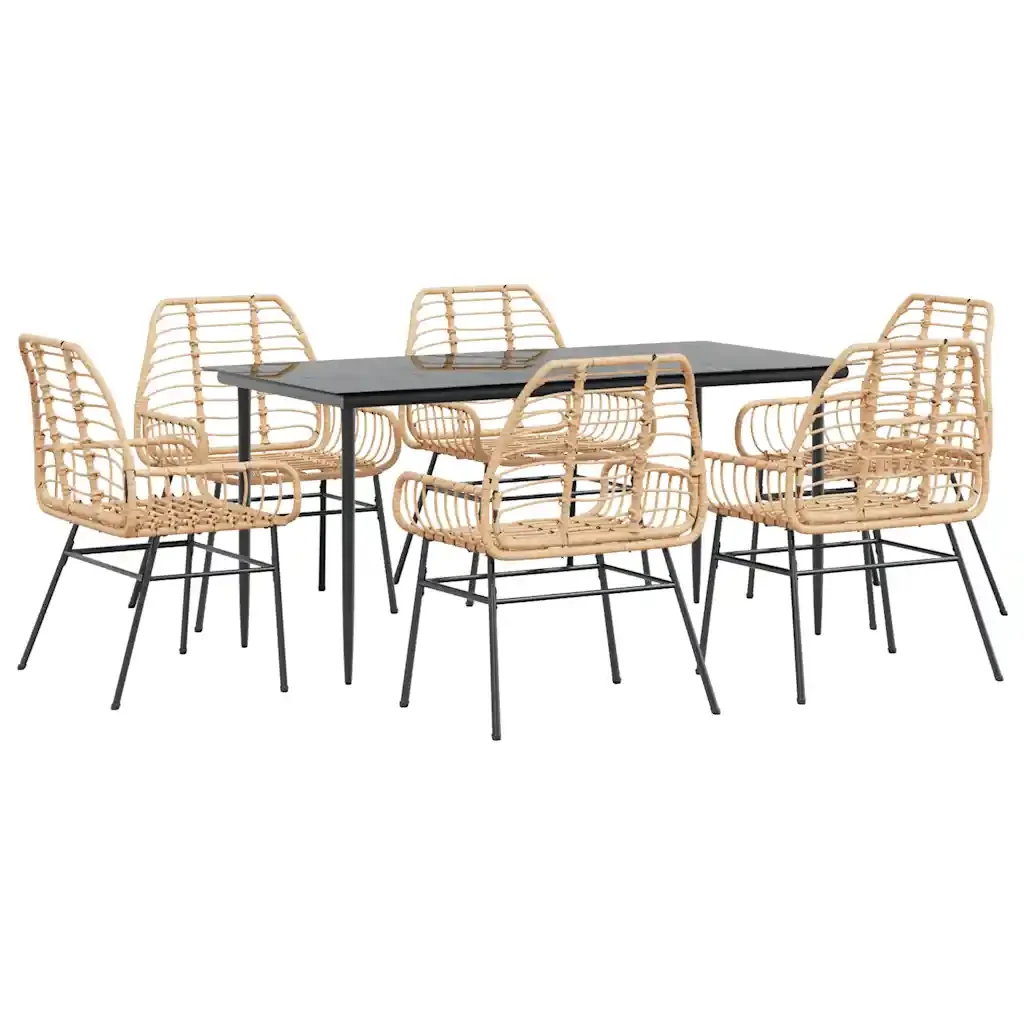 Set Pranzo da Giardino 7pz Marrone Polyrattan Vetro - Image 2