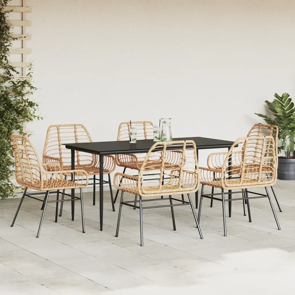 Set Pranzo da Giardino 7pz Marrone Polyrattan Vetro - Image 3