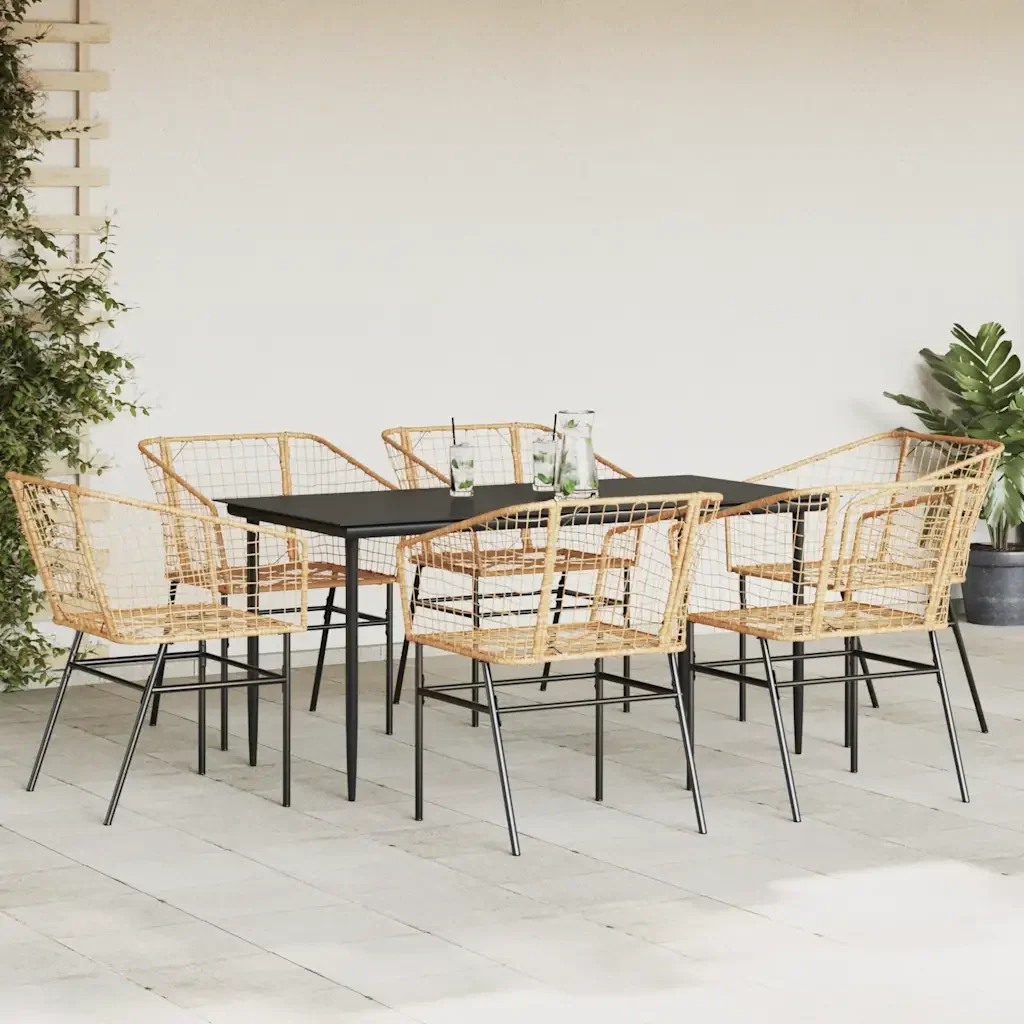 Set Pranzo da Giardino 7pz Marrone Polyrattan Vetro 3334496 - Image 3