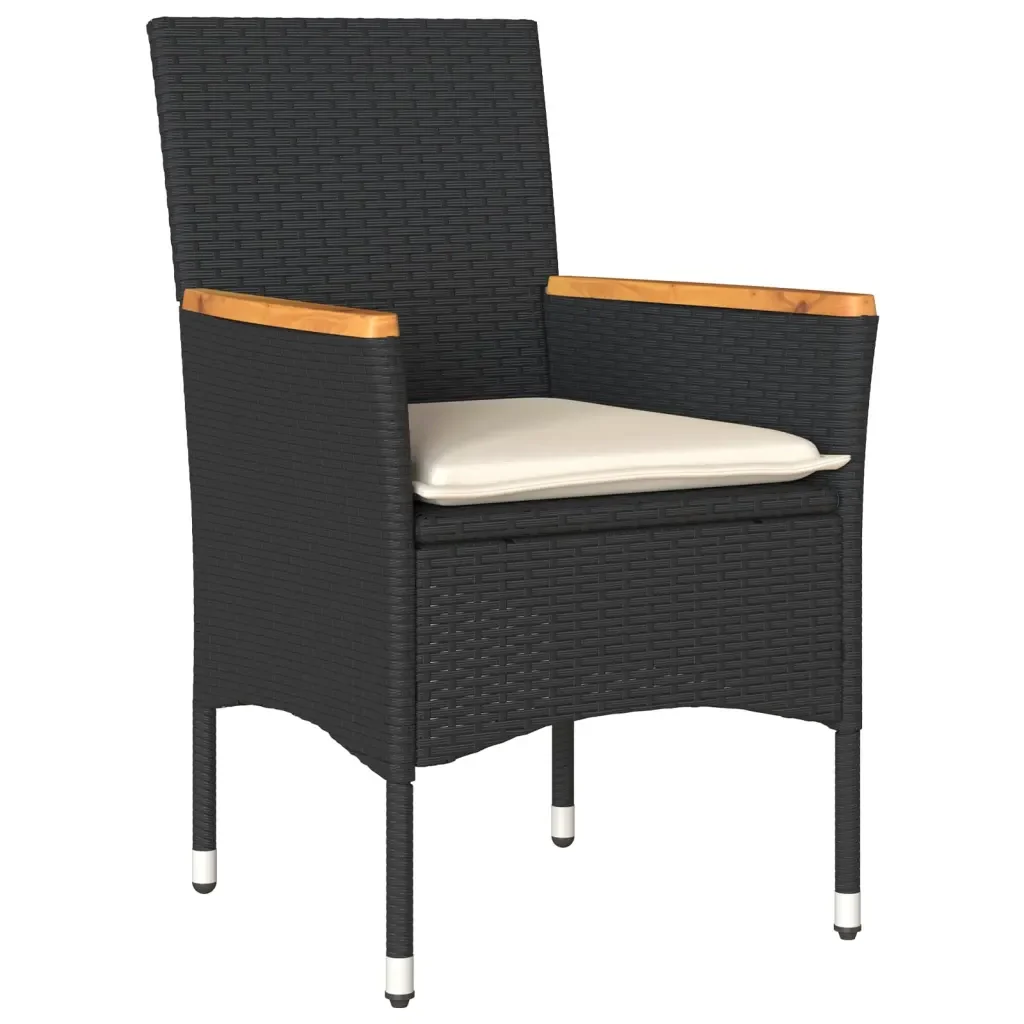 Set Pranzo da Giardino 9 pz con Cuscini Nero Polyrattan Acacia - Image 3