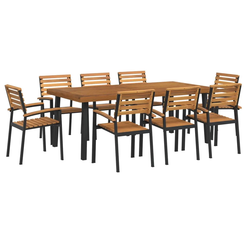 Set Pranzo da Giardino 9 pz Legno Massello di Acacia e Metallo 3155425