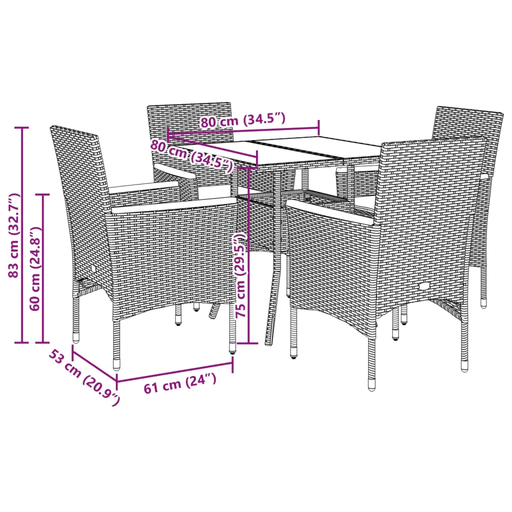 Set Pranzo Giardino 5 pz con Cuscini Grigio Polyrattan Acacia - Image 5