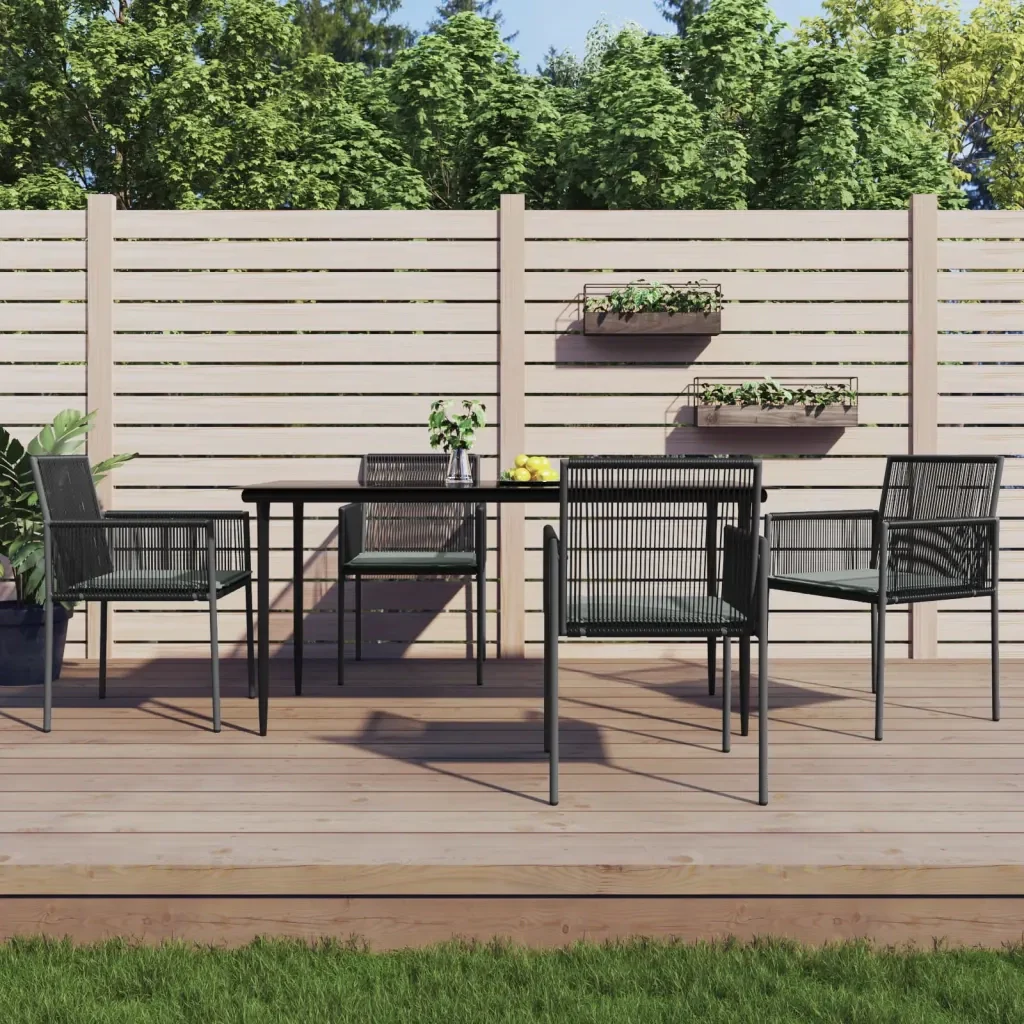Set Pranzo Giardino 5 pz con Cuscini Polyrattan e Acciaio Nero 3187069