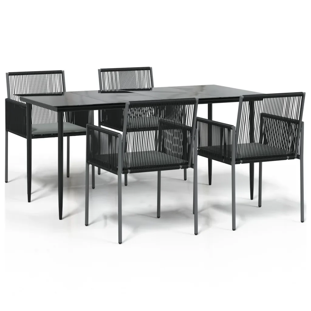 Set Pranzo Giardino 5 pz con Cuscini Polyrattan e Acciaio Nero 3187069 - Image 2