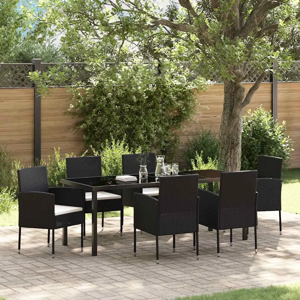 Set da Pranzo per Giardino con cuscino 7 pcs Nero polyrattan 3380055
