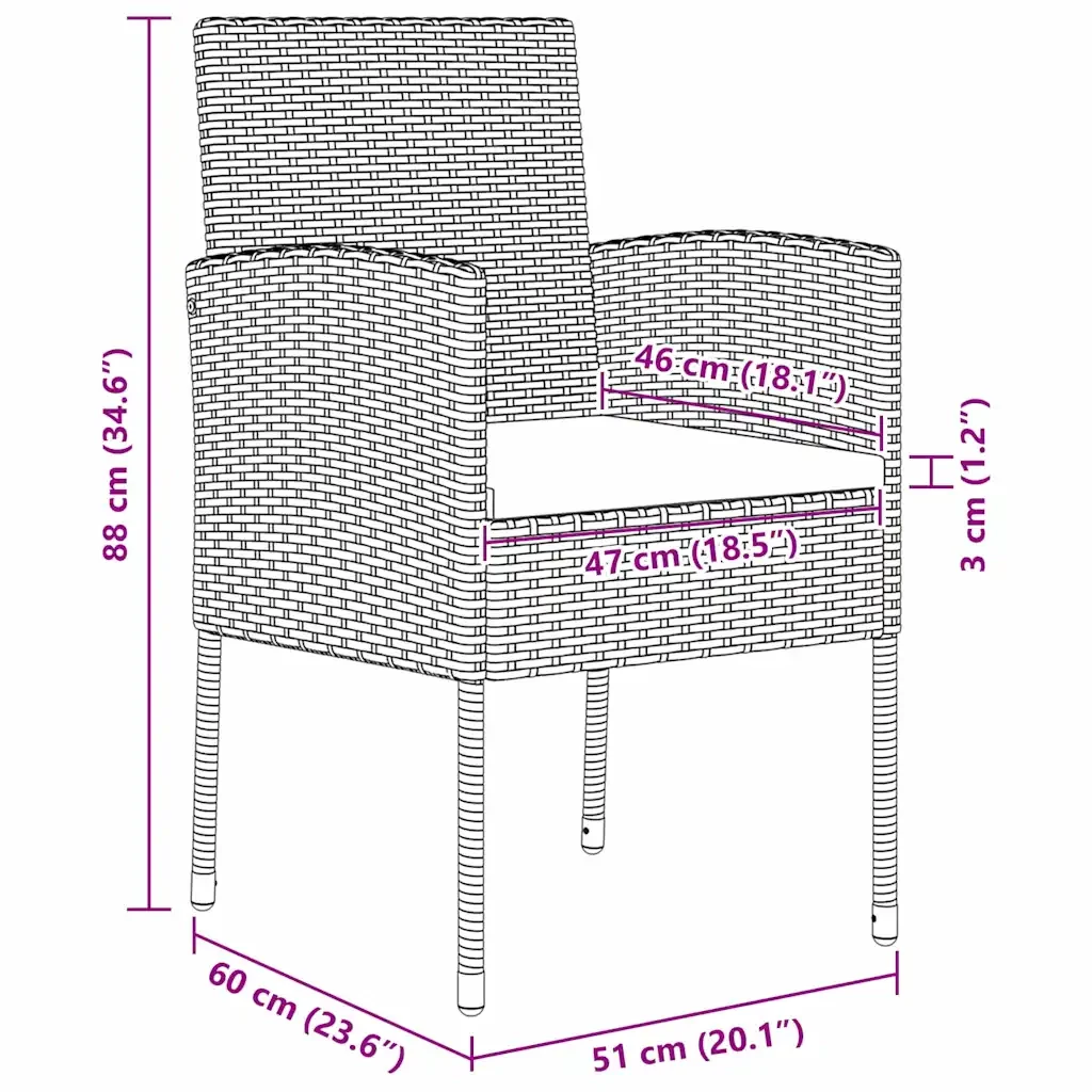 Set da Pranzo per Giardino con cuscino 7 pcs Nero polyrattan 3380055 - Image 10