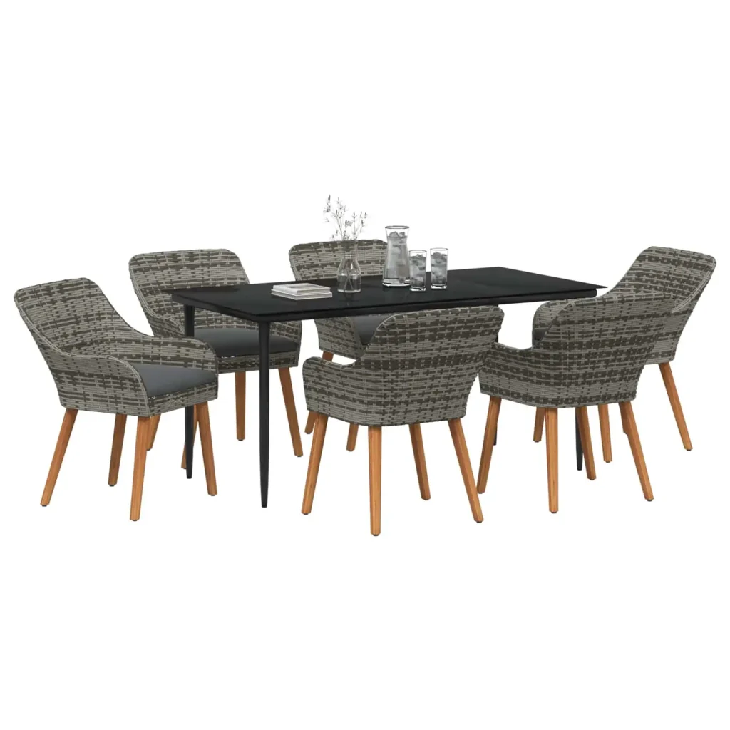 Set da Pranzo per Giardino con cuscino 7 pcs Grigio polyrattan 3261681 - Image 2