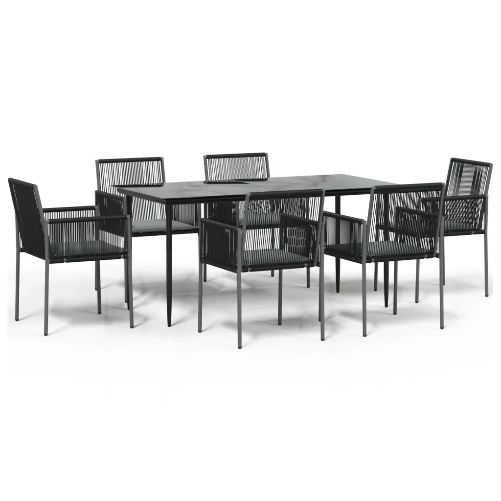 Set Pranzo Giardino 7 pz con Cuscini Polyrattan e Acciaio Nero 3187070 - Image 2
