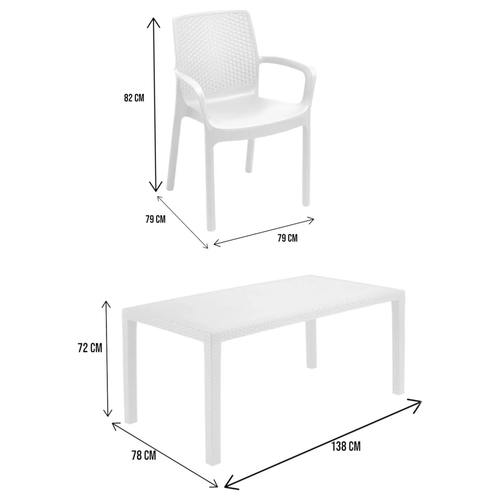 Set salotto da esterno Sover, Salottino outdoor e indoor, Tavolo rettangolare fisso con 4 sedie impilabili, Made in Italy, Bianco - Image 3