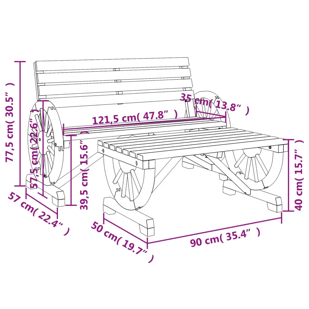 Set Salotto da Giardino 2 pz in Legno Massello di Abete 365106 - Image 8