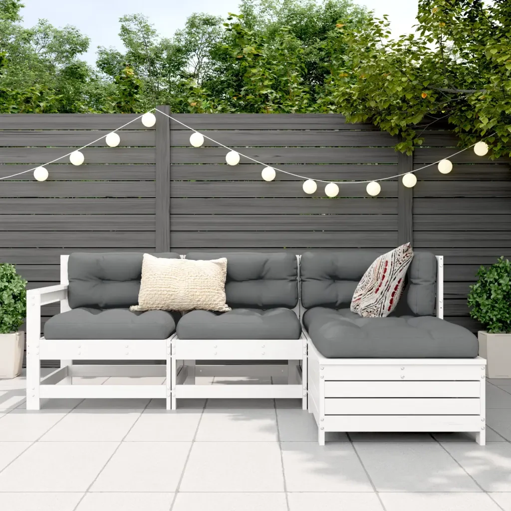 Set Salotto da Giardino 4 pz Bianco in Legno Massello di Pinocod mxl 116756 - Image 3
