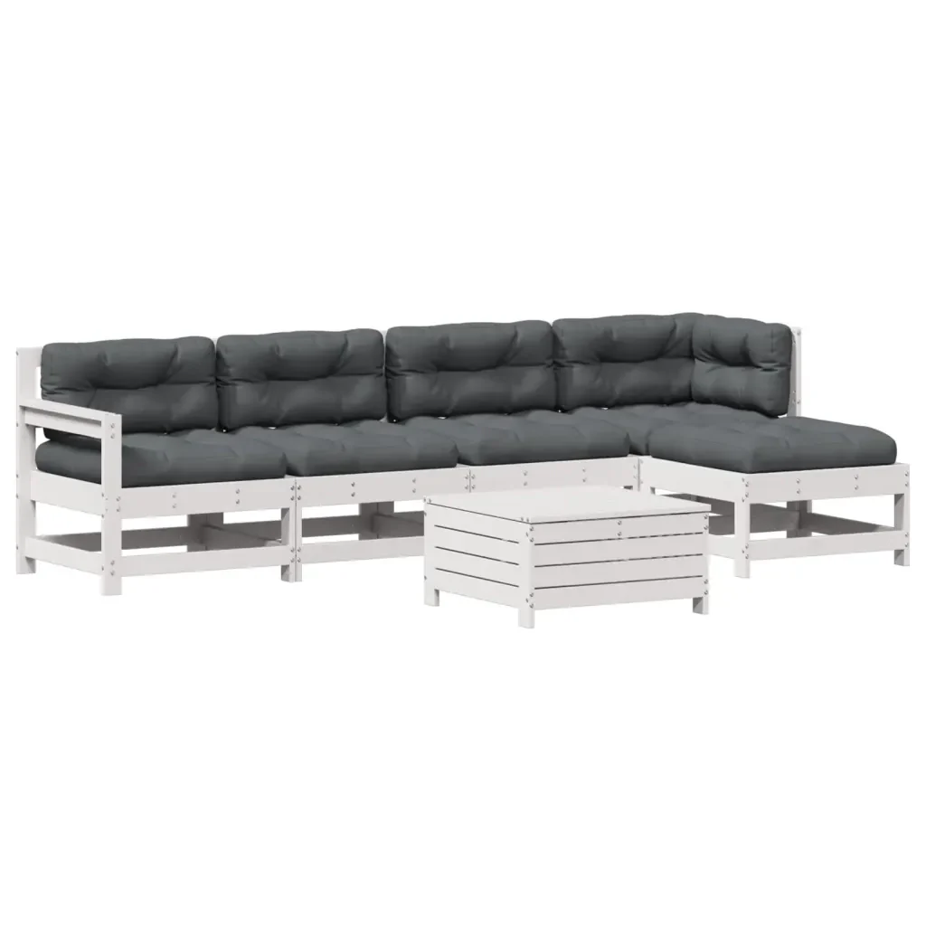 Set Salotto da Giardino 6 pz Bianco in Legno Massello di Pino 3250929 - Image 2
