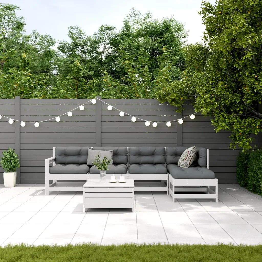 Set Salotto da Giardino 6 pz Bianco in Legno Massello di Pino 3250929 - Image 3