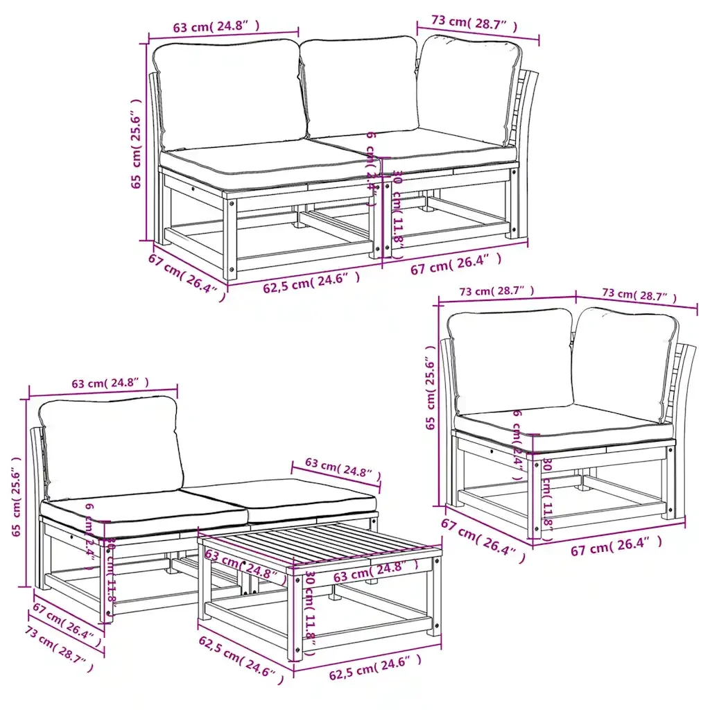 Set Salotto da Giardino 6 pz con Cuscini in Massello di Acacia 3214310 - Image 9