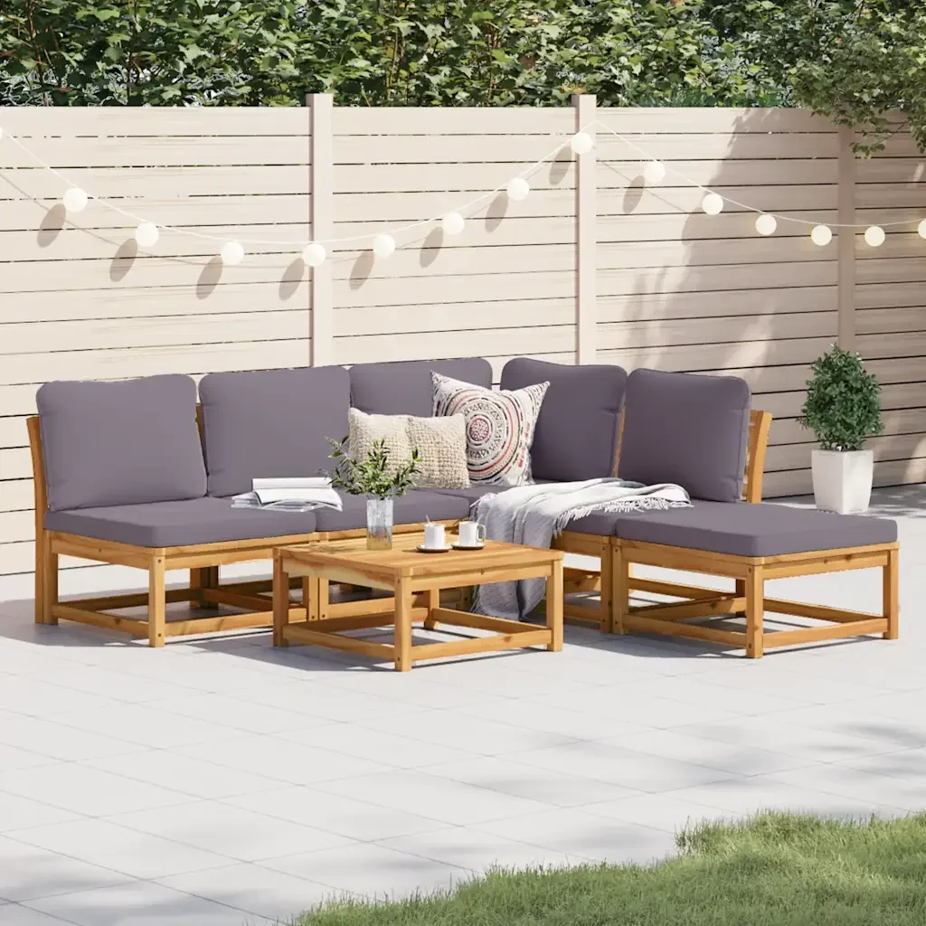 Set Salotto da Giardino 6 pz con Cuscini in Massello di Acacia 3214324