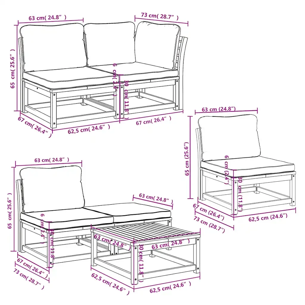 Set Salotto da Giardino 6 pz con Cuscini in Massello di Acacia 3214324 - Image 9